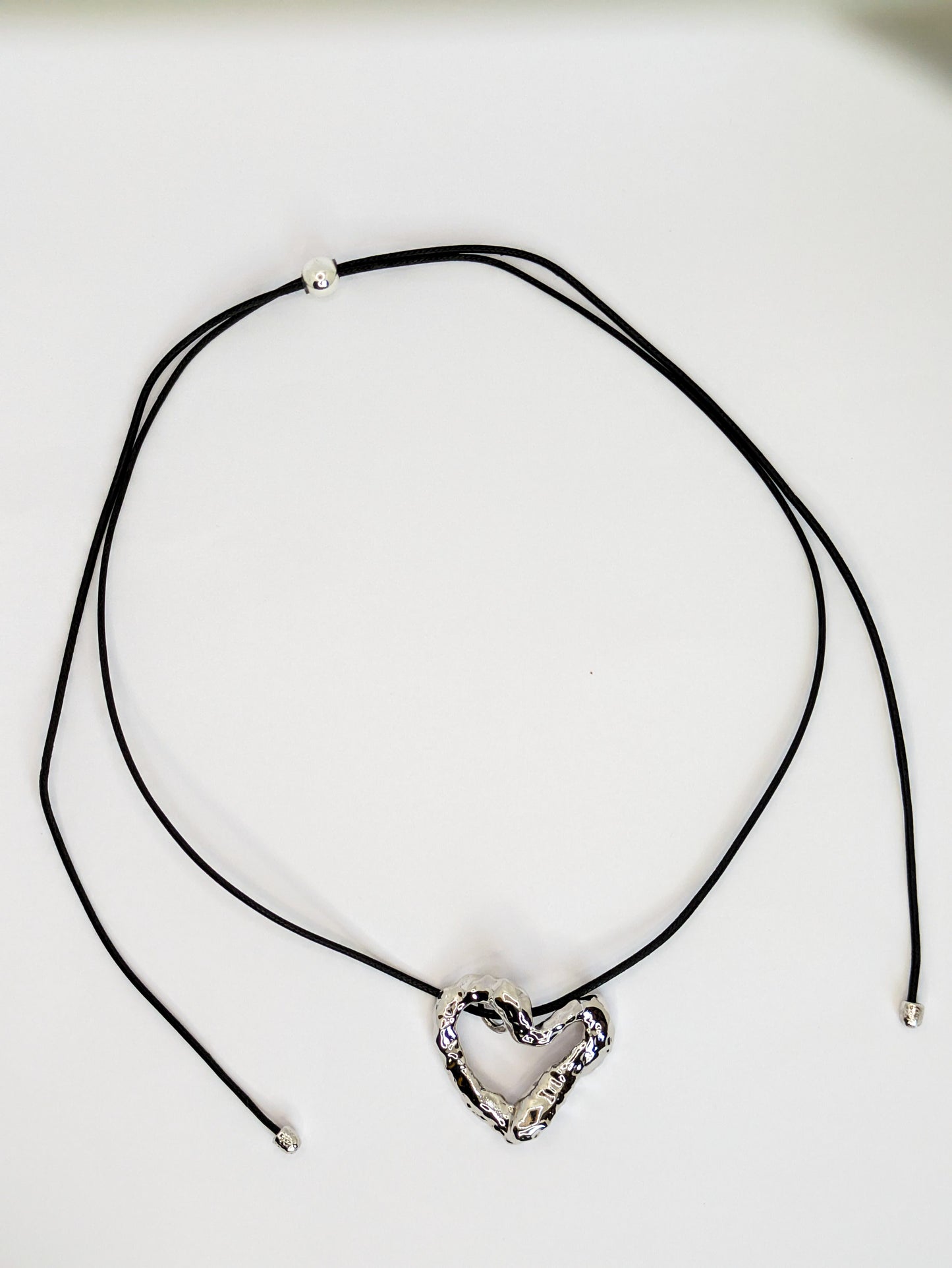 Wavey Silver Heart Adustable Cord Necklace