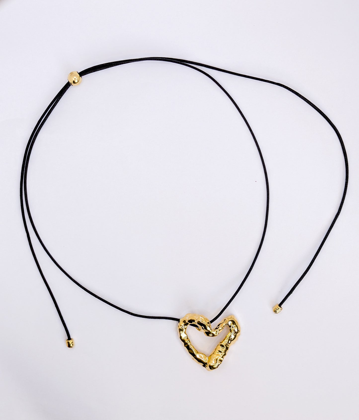 Wavey Gold Heart Adustable Cord Necklace